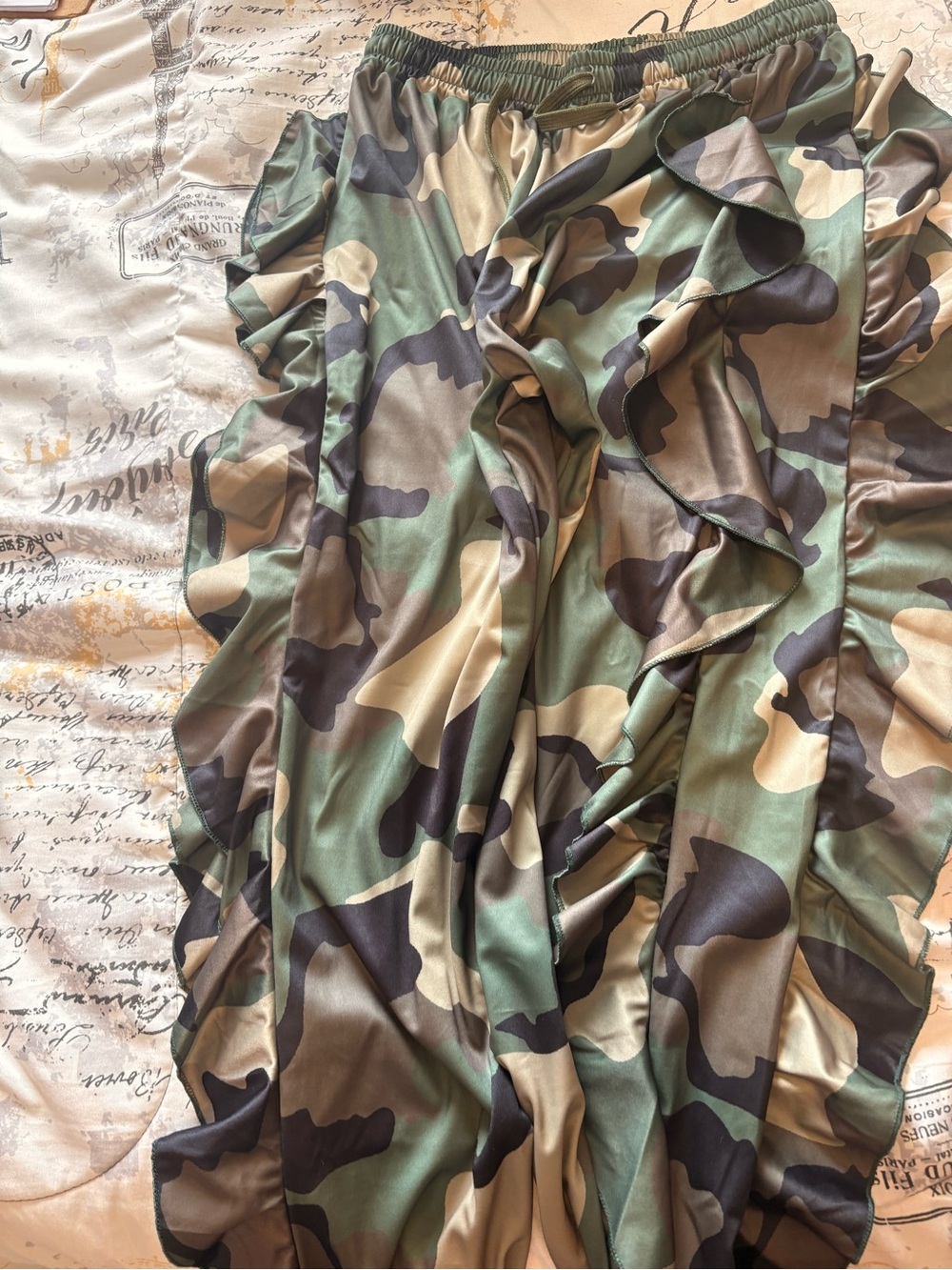 Camo Ruffle Maxi Skirt - Green/Brown/Black